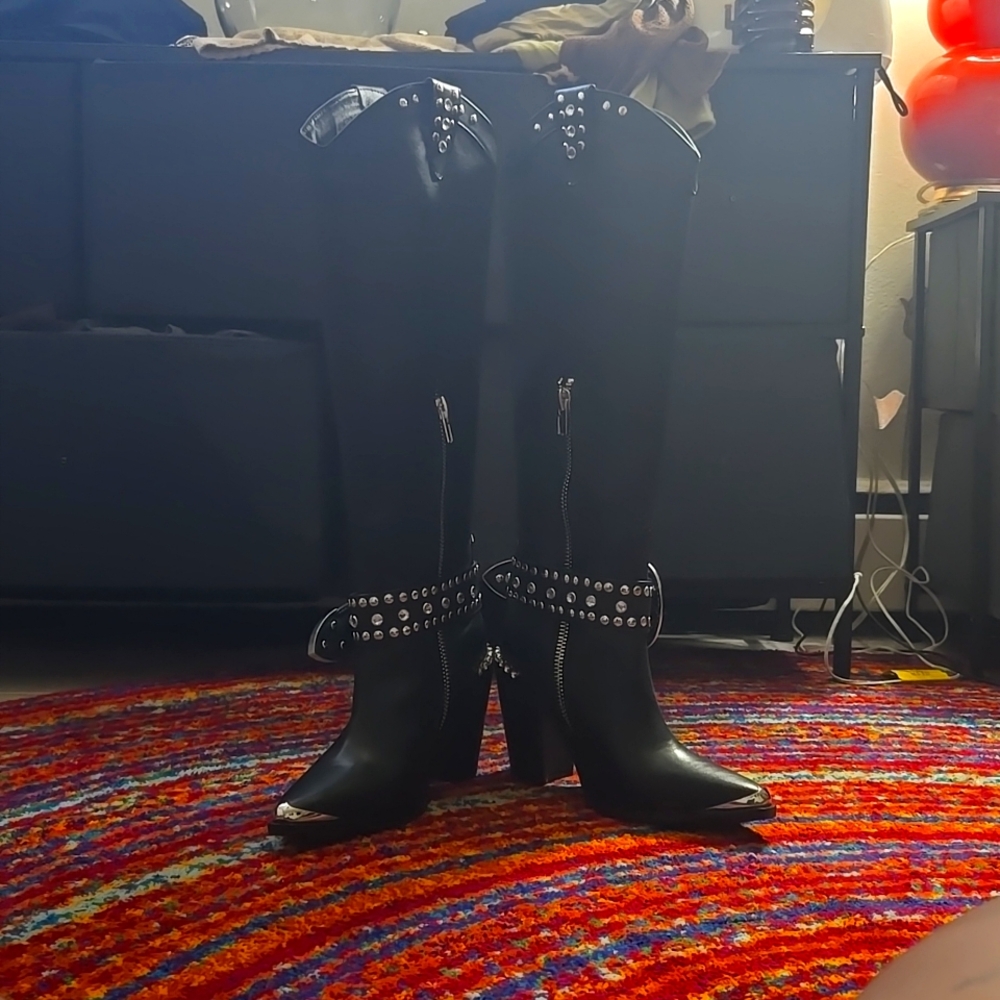 Leather Knee High Western Boot|Dollskill|8|Black